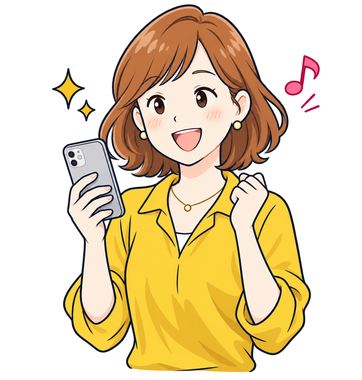 スマートフォンを持って安心するスナックのママ